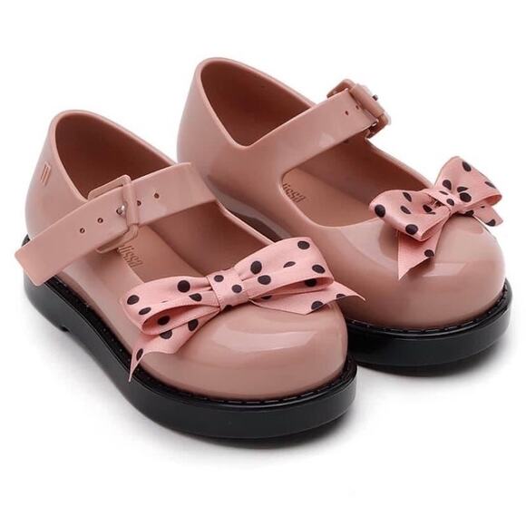 Mini Melissa Maggie Bow Pink/Black Girls Shoe Size 8 GUC - Picture 9 of 9